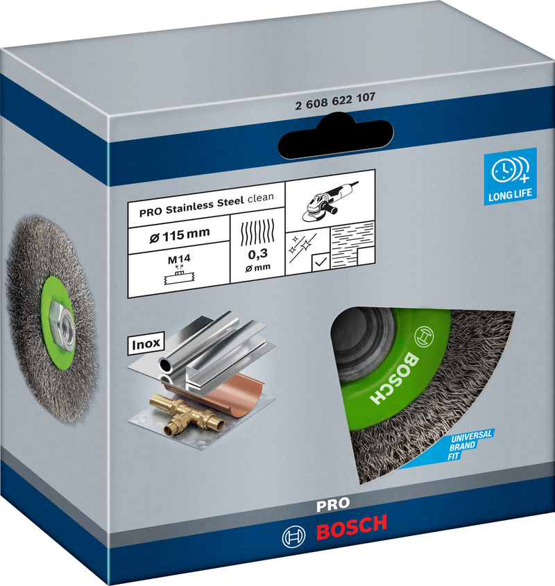 Bosch M14 Wire Wheel 115mm,Crimped, 0.3mm inox