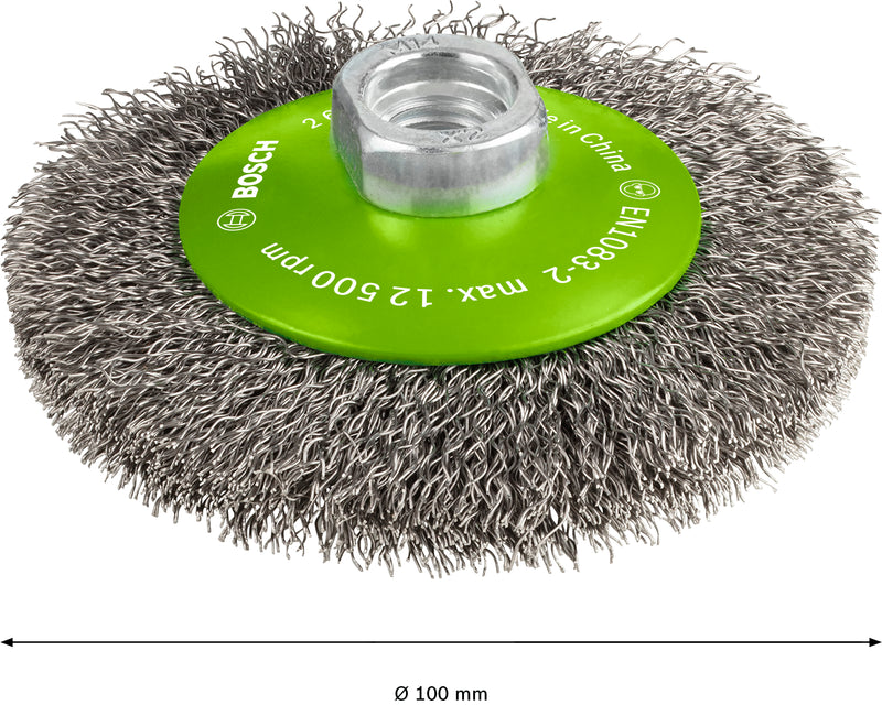 Bosch M14 Conical Brush 100mm, Crimped, 0.35mm