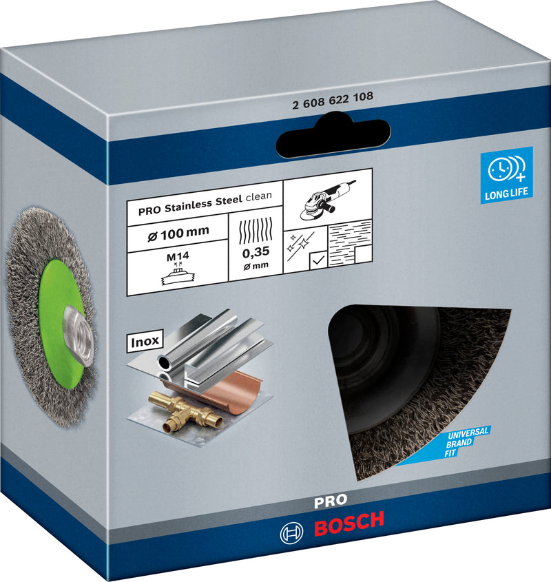 Bosch M14 Conical Brush 100mm, Crimped, 0.35mm