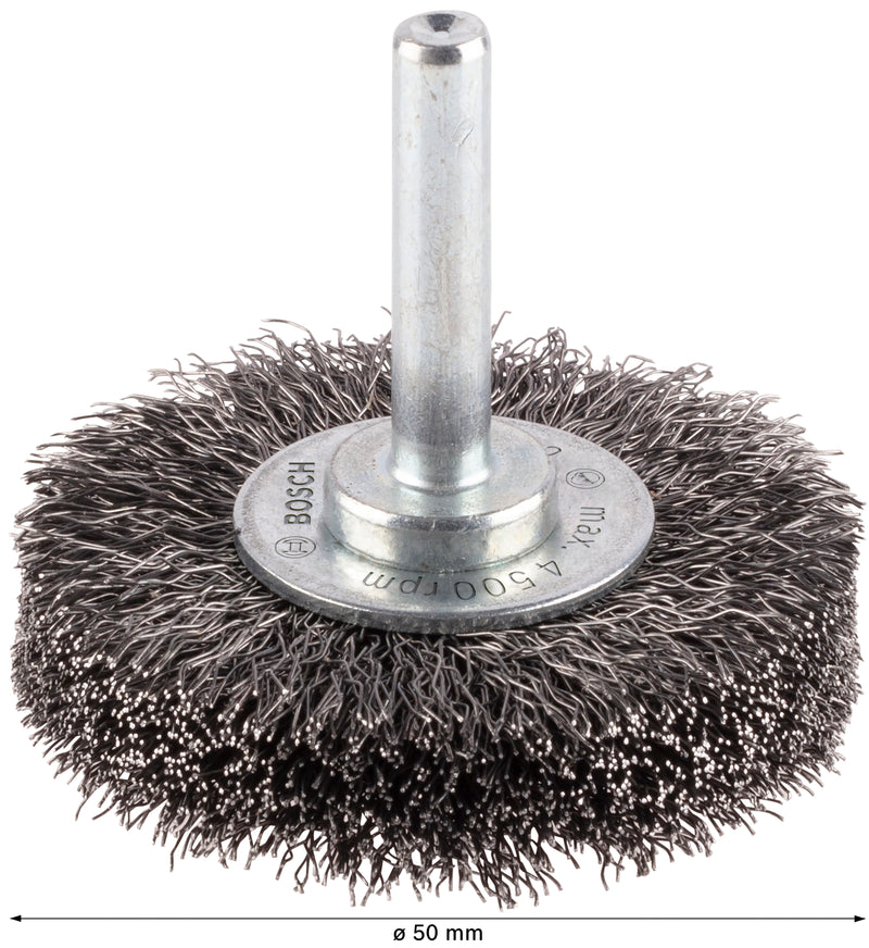 Bosch 6mm Shank Wire Wheel 50mm, Crimped,0.2mm