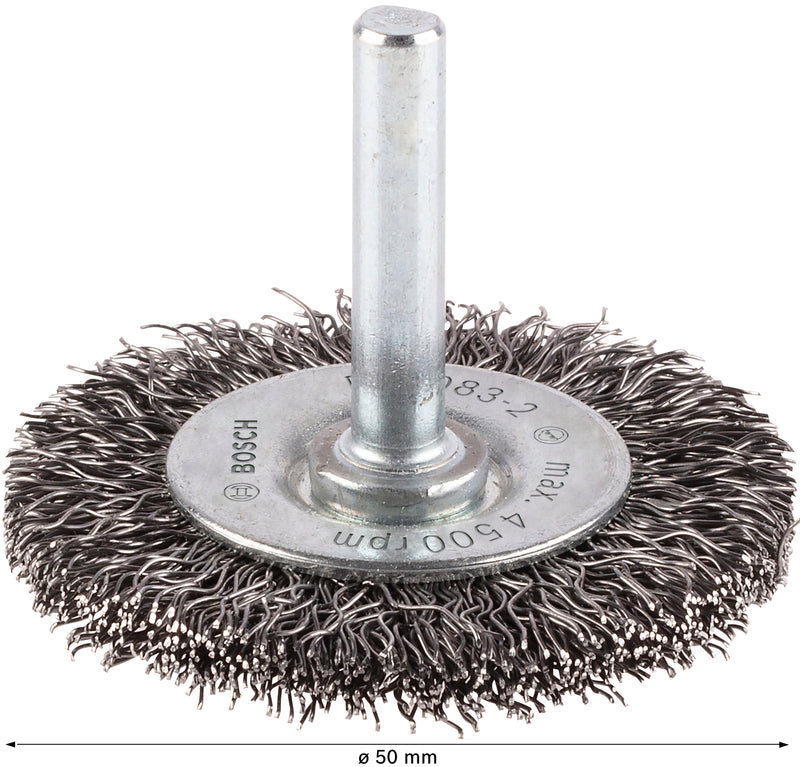 Bosch 6mm Shank Wire Wheel 50mm, Crimped,0.3mm