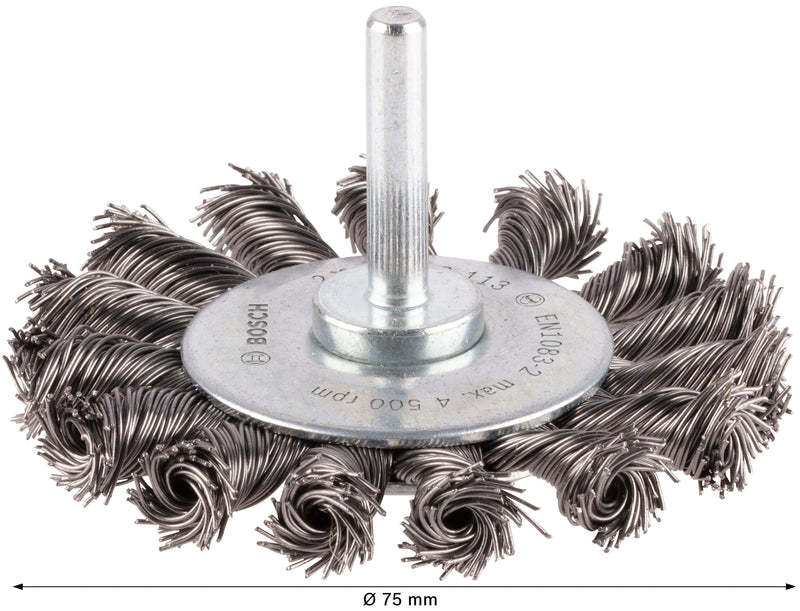 Bosch 6mm Shank Wire Wheel 75mm, Knotted,0.5mm