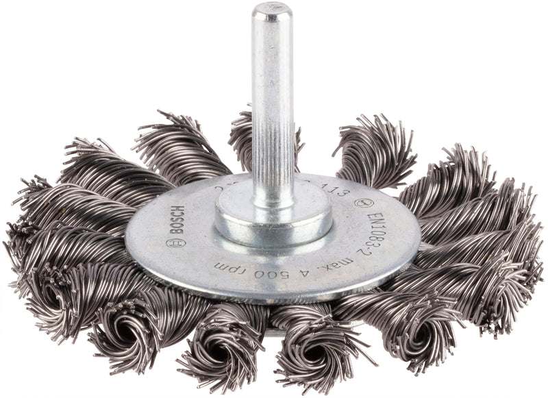 Bosch 6mm Shank Wire Wheel 75mm, Knotted,0.5mm