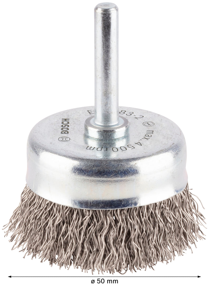 Bosch 6mm Shank Cup Brush 50mm, Crimped, Inox