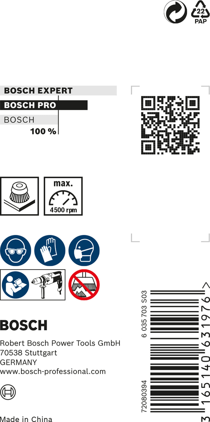 Bosch 6mm Shank Cup Brush 50mm, Crimped, Inox