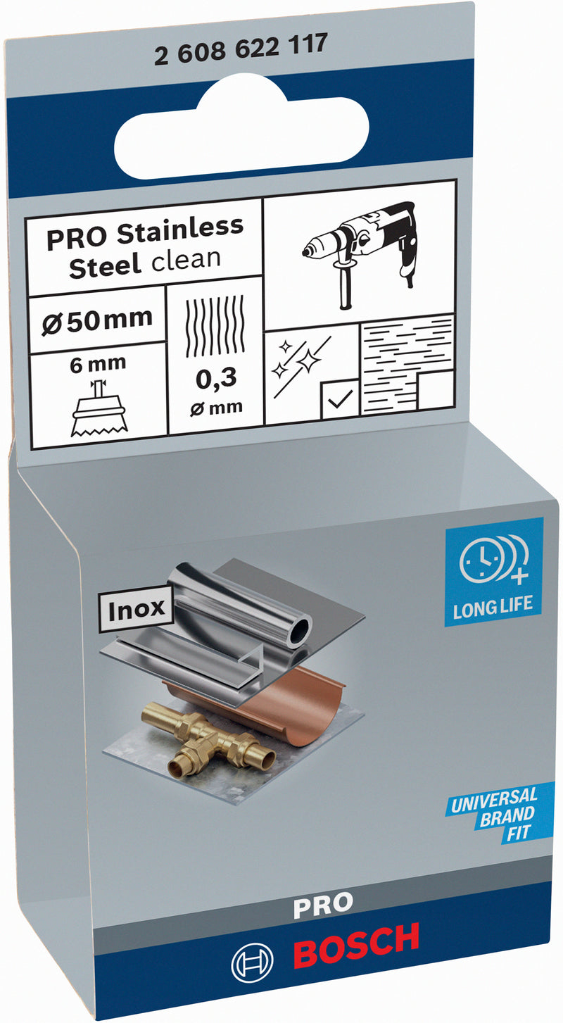 Bosch 6mm Shank Cup Brush 50mm, Crimped, Inox