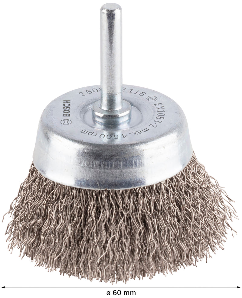 Bosch 6mm Shank Cup Brush 60mm, Crimped, Inox