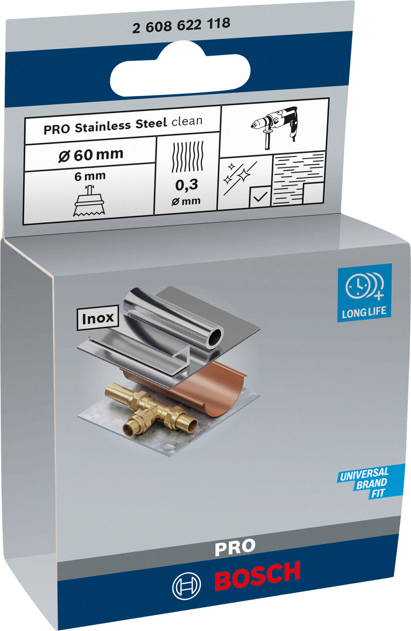 Bosch 6mm Shank Cup Brush 60mm, Crimped, Inox