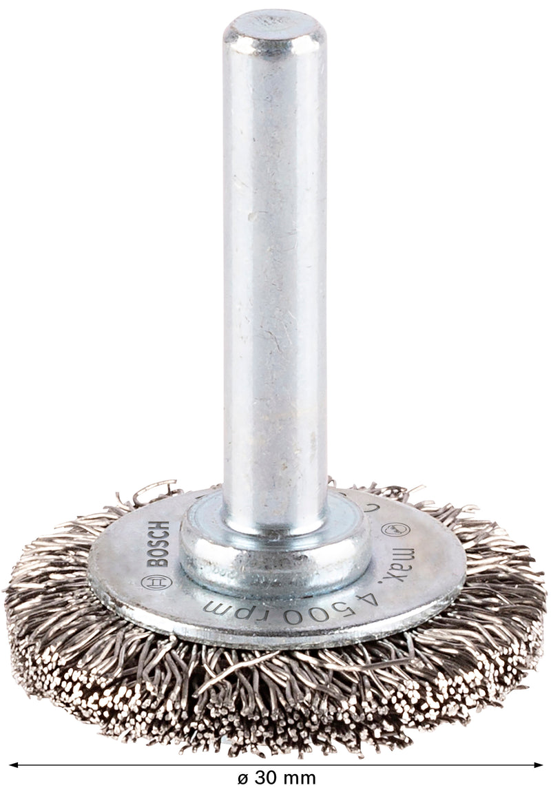 Bosch 6mm Shank Wire Wheel 30mm, Crimped, Inox