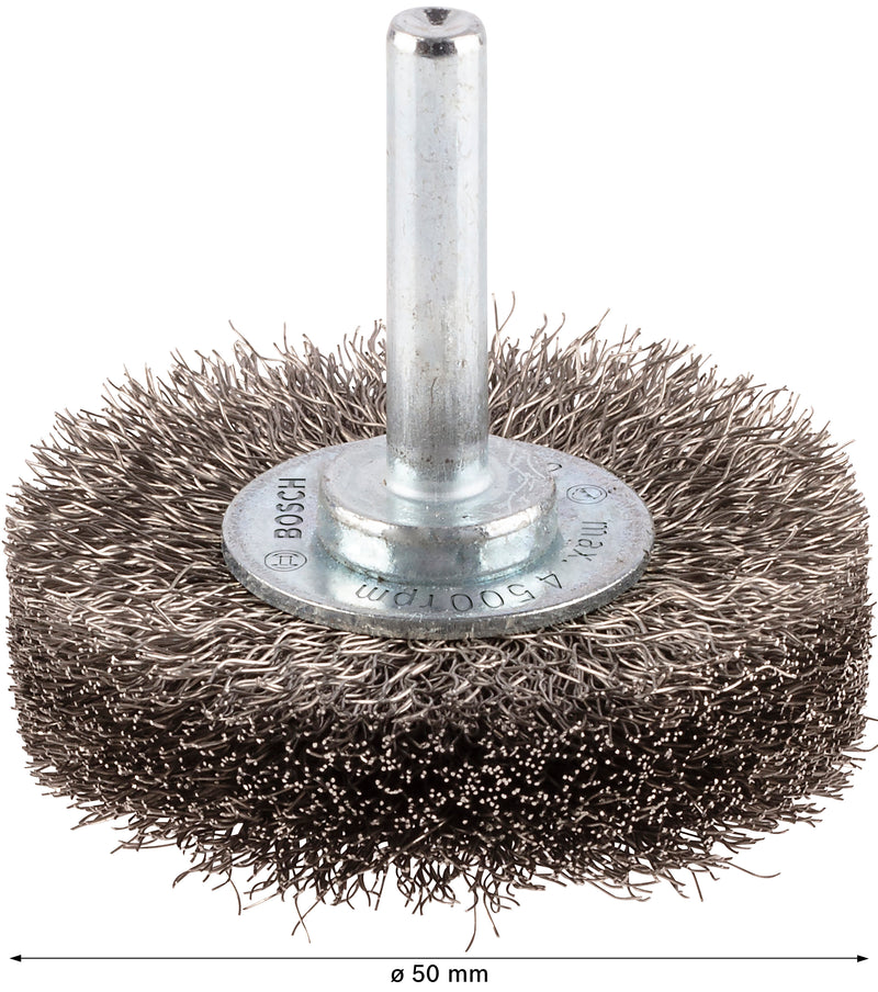 Bosch 6mm Shank Wire Wheel 50mm, Crimped, Inox