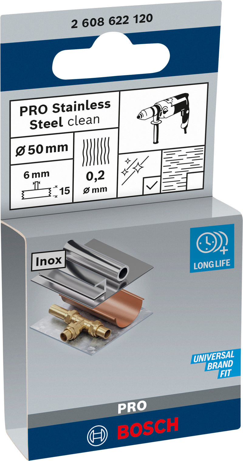 Bosch 6mm Shank Wire Wheel 50mm, Crimped, Inox