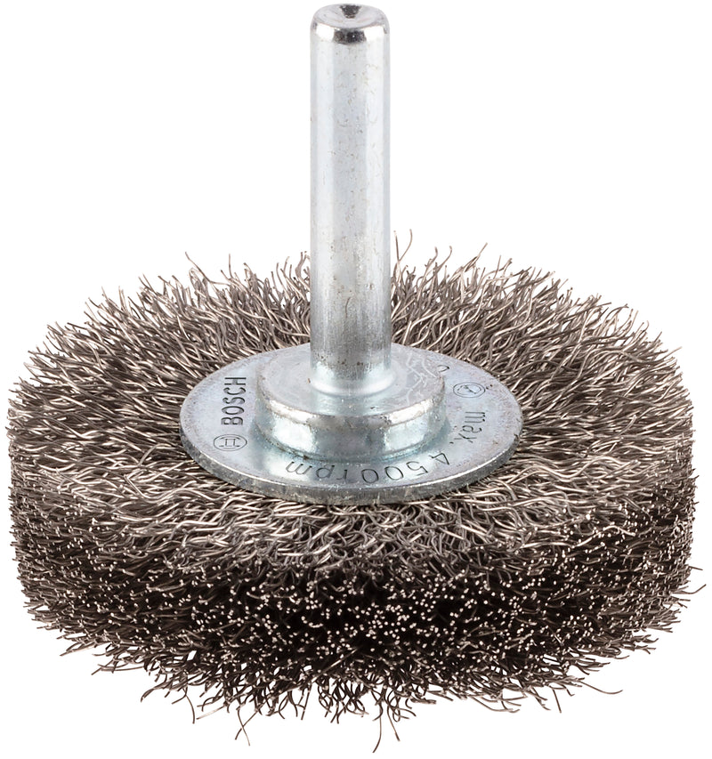 Bosch 6mm Shank Wire Wheel 50mm, Crimped, Inox
