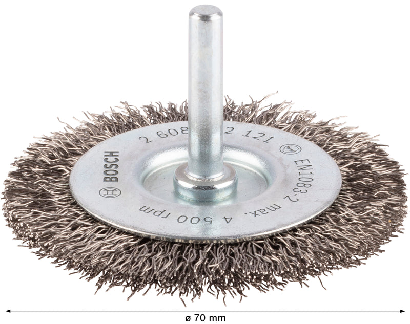 Bosch 6mm Shank Wire Wheel 70mm, Crimped, Inox