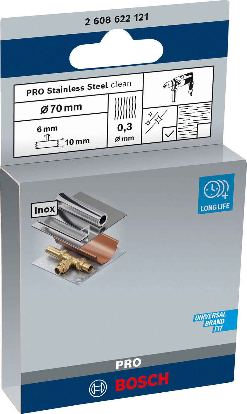 Bosch 6mm Shank Wire Wheel 70mm, Crimped, Inox