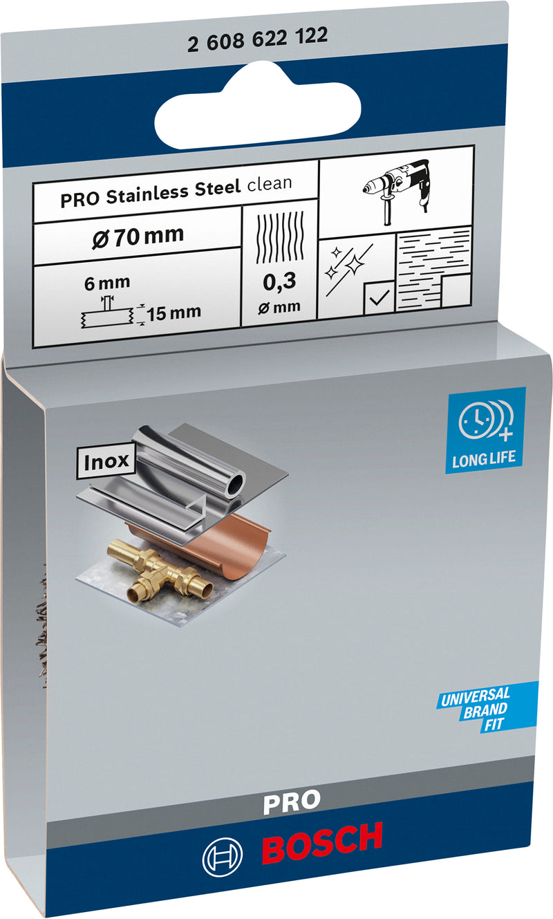 Bosch 6mm Shank Wire Wheel 70mm, Crimped, Inox