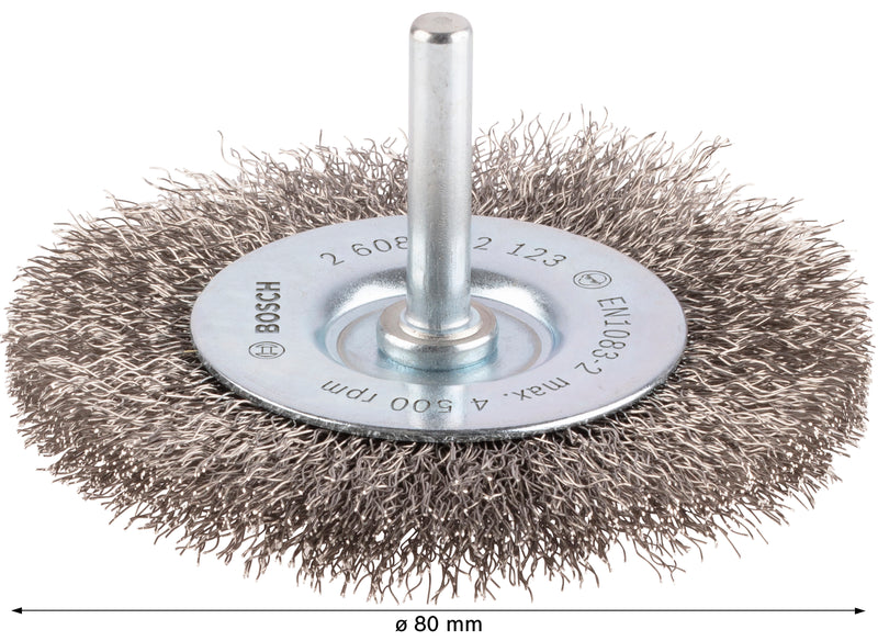 Bosch 6mm Shank Wire Wheel 80mm, Crimped, Inox