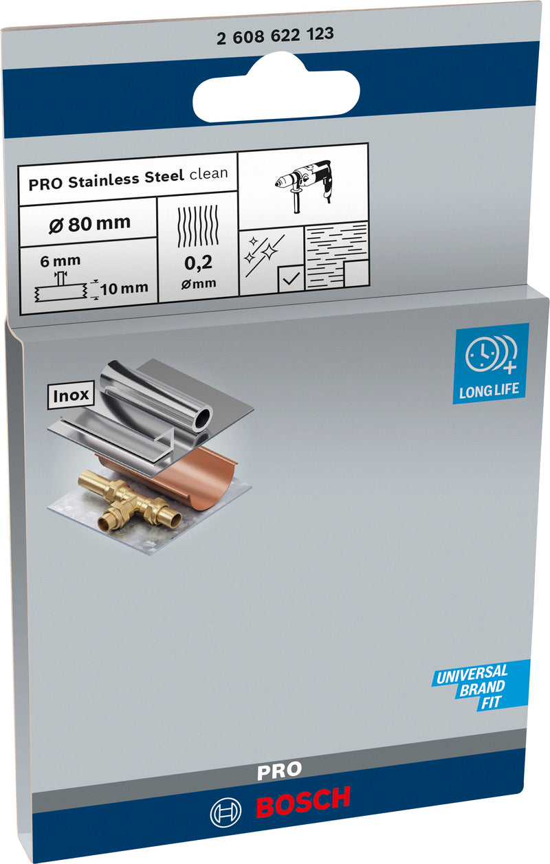 Bosch 6mm Shank Wire Wheel 80mm, Crimped, Inox