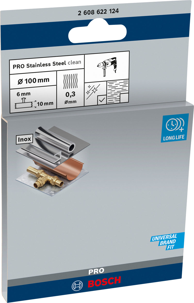 Bosch 6mm Shank Wire Wheel 100mm Crimped, Inox