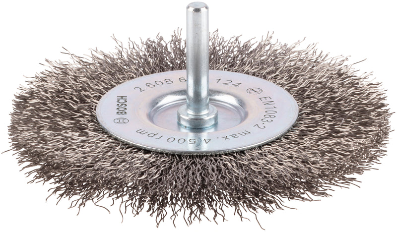 Bosch 6mm Shank Wire Wheel 100mm Crimped, Inox