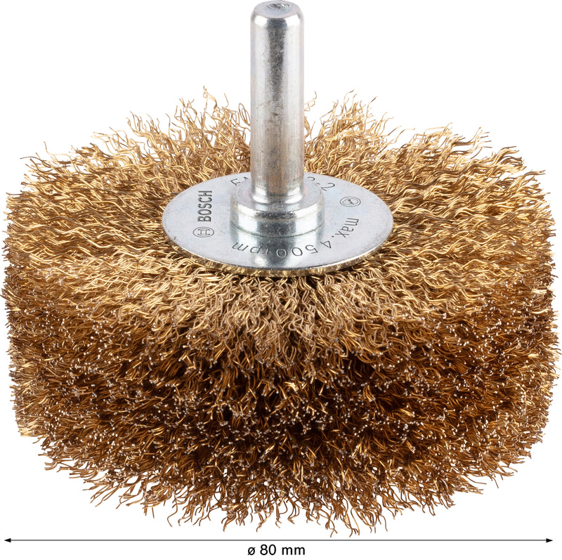 Bosch 6mm Shank Wire Wheel 80mm, Crimped,Brass