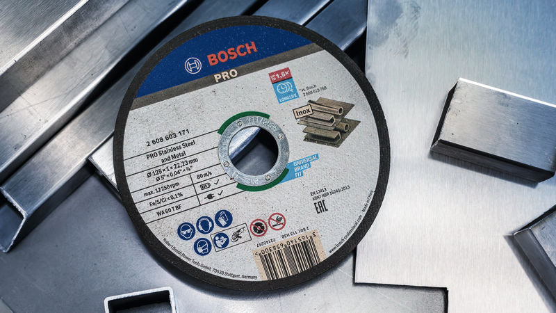 Discos de rebarbar e de corte Bosch Accessories (Disco abrasivo de corte ligado PRO Stainless Steel and Metal, 115 x 1 x 22,23 mm, reto, 100 peças)