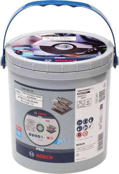 Discos de corte y desbaste Bosch (disco de corte abrasivo con aglomerante metálico y acero inoxidable PRO, 125 x 1 x 22,23 mm, plano, 100 unidades)