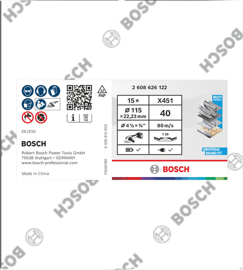 Discos de lamelas Bosch Accessories (Discos de lamelas X451, 115 x 22,23 mm, G40, T29, 15 unid)