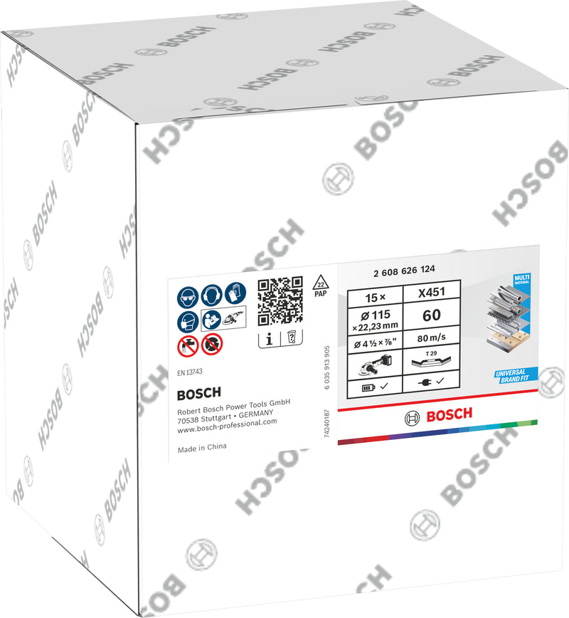 Discos de lamelas Bosch Accessories (Discos de lamelas X451, 115 x 22,23 mm, G60, T29, 15 unid)