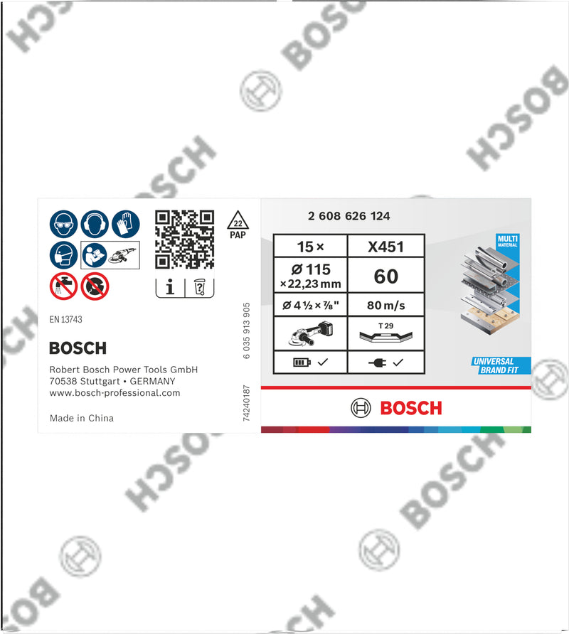 Discos de lamelas Bosch Accessories (Discos de lamelas X451, 115 x 22,23 mm, G60, T29, 15 unid)