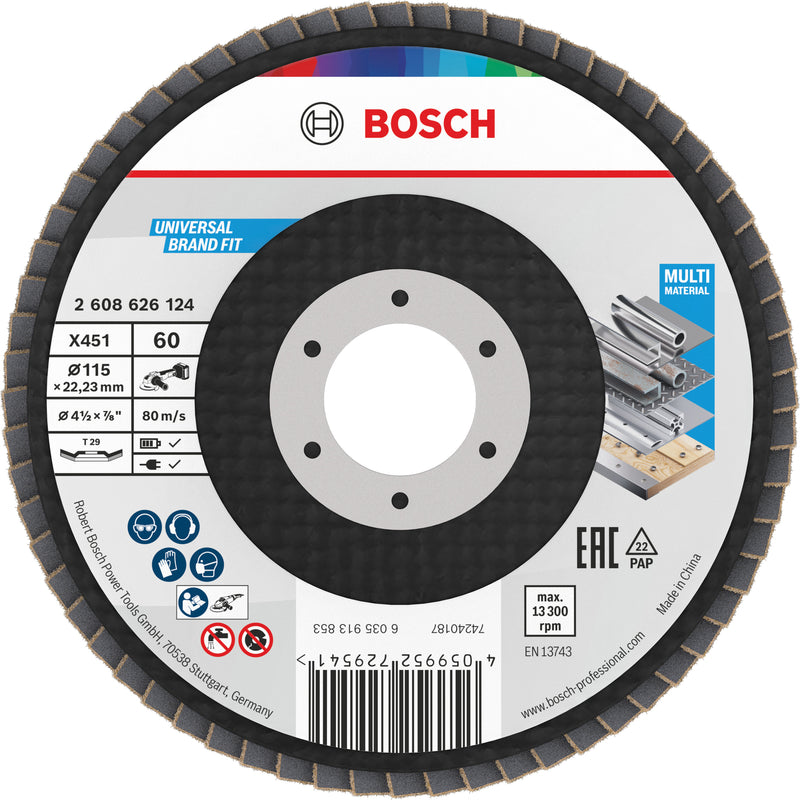 Discos de lamelas Bosch Accessories (Discos de lamelas X451, 115 x 22,23 mm, G60, T29, 15 unid)