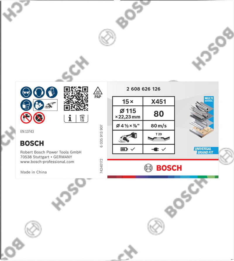 Discos de láminas Bosch Accessories (discos de láminas X451, 115 x 22,23 mm, G80, T29, 15 uds.)