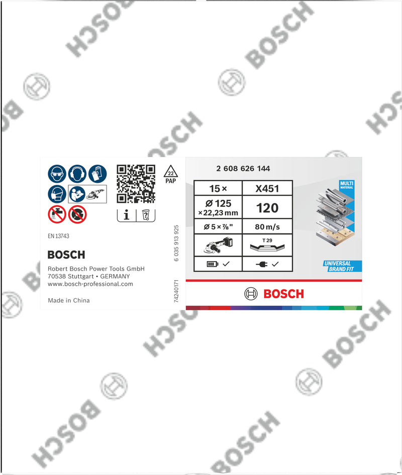 Discos de láminas Bosch Accessories (discos de láminas X451, 125 x 22,23 mm, G120, T29, 15 uds.)