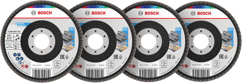 Discos de láminas, juego de accesorios Bosch (juego de discos planos X451, 115 x 22,23 mm, G40; 60; 80; 120, T29, 60 uds.)