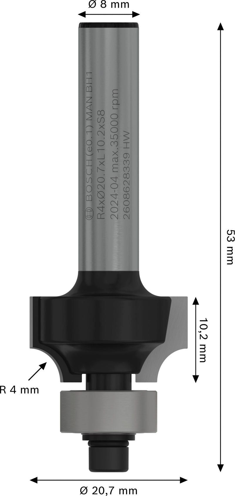 Bosch PRO router rounding cutter, R 4, 8 mm shank
