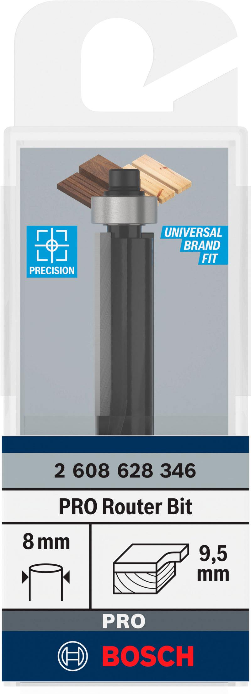Bosch Alignment cutter with lower bearing for PRO router, Ø 9.5 x L 25.4, 8 mm shank