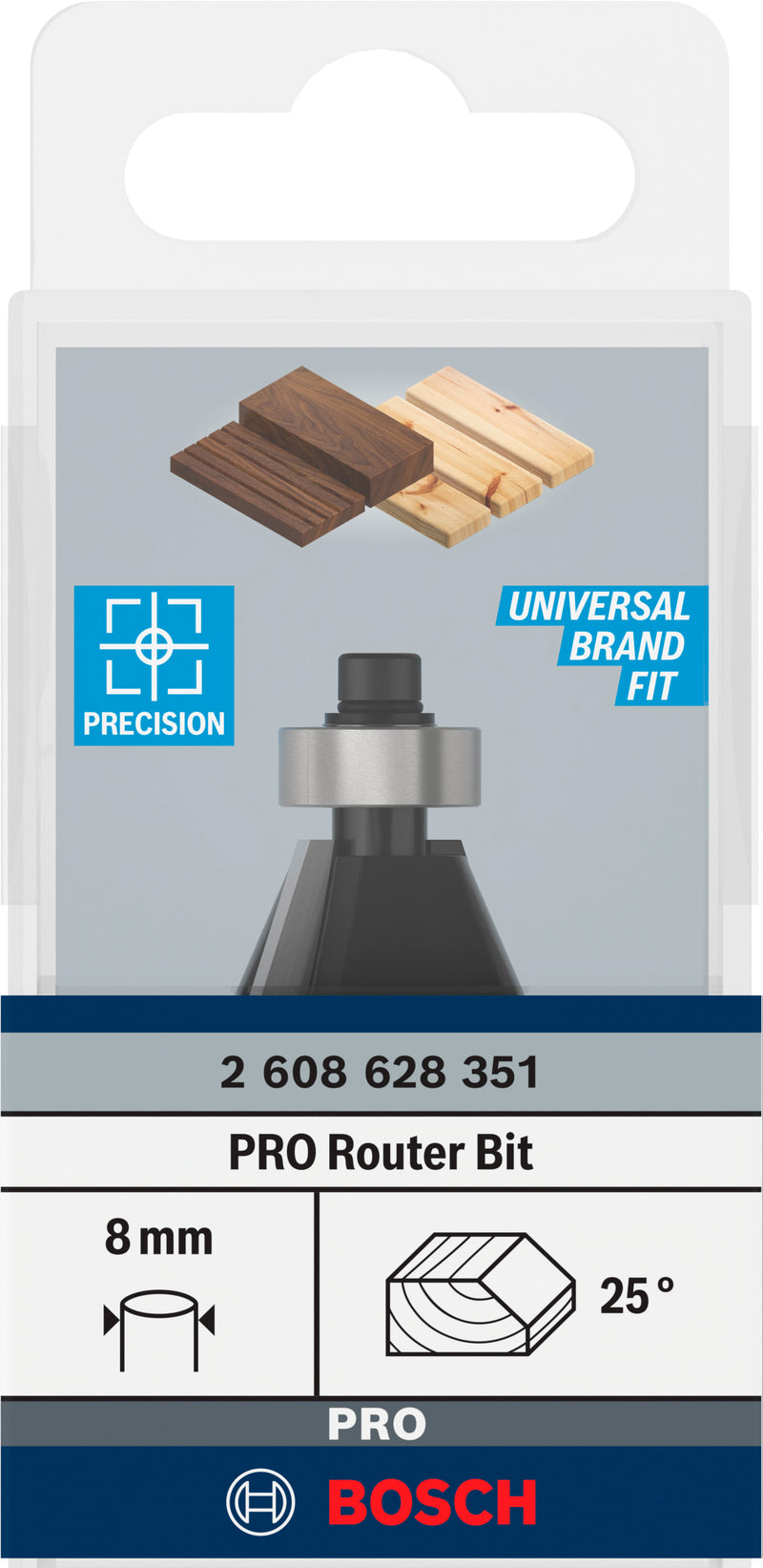 Bosch PRO router chamfering cutter, 25°, 8 mm shank