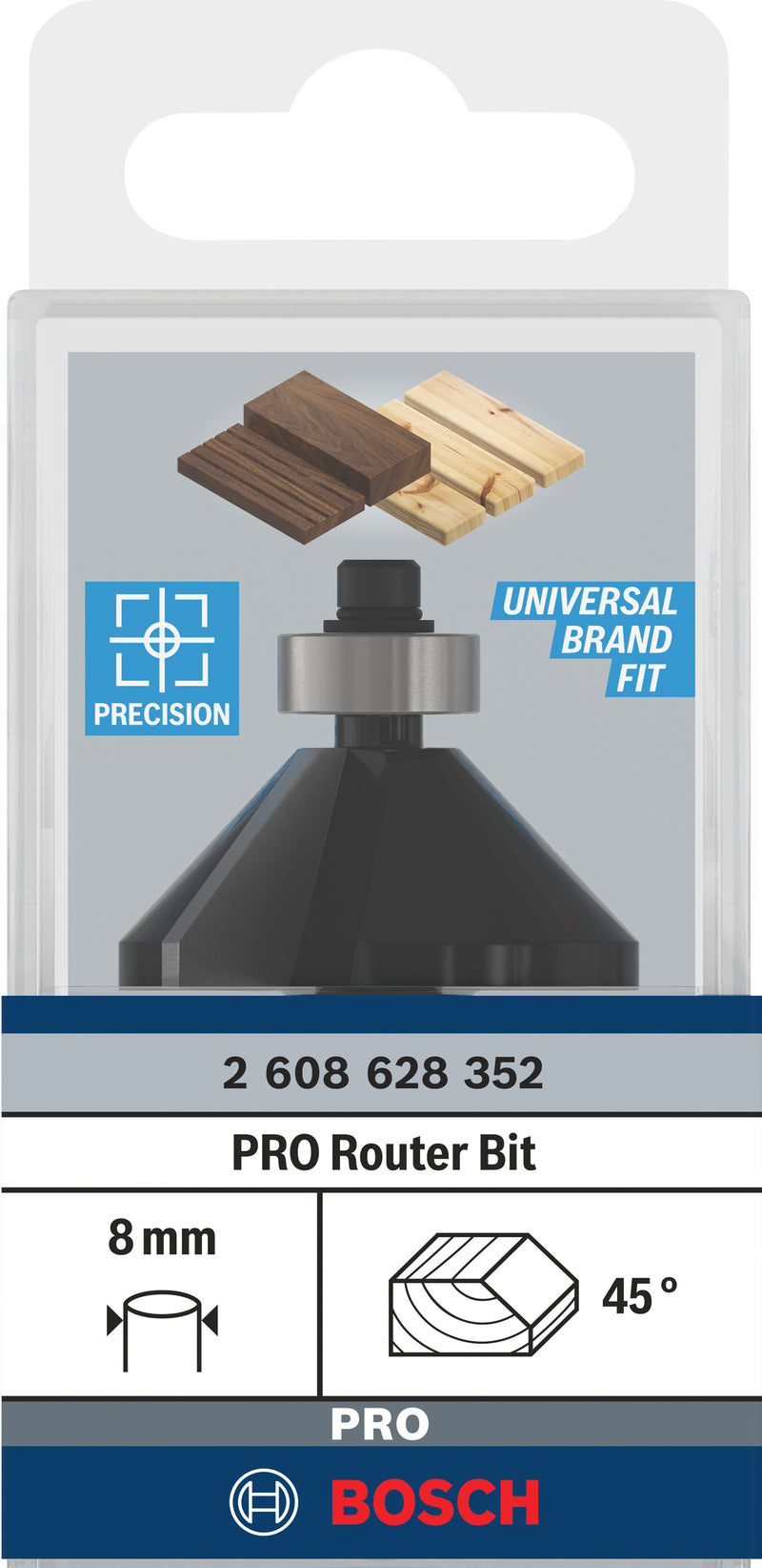 Bosch PRO router chamfering cutter, 45°, 8 mm shank