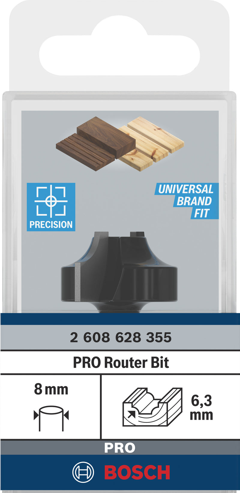 Bosch Ovolo router bit for PRO router, R 6.3, 8 mm shank