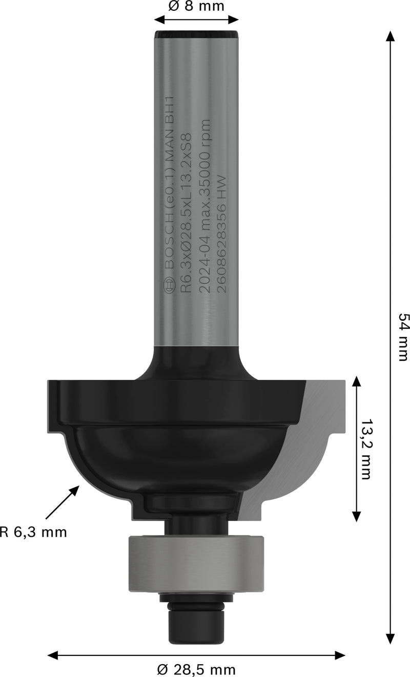 Bosch Classic groove router for PRO router, R 6.3, 8 mm shank