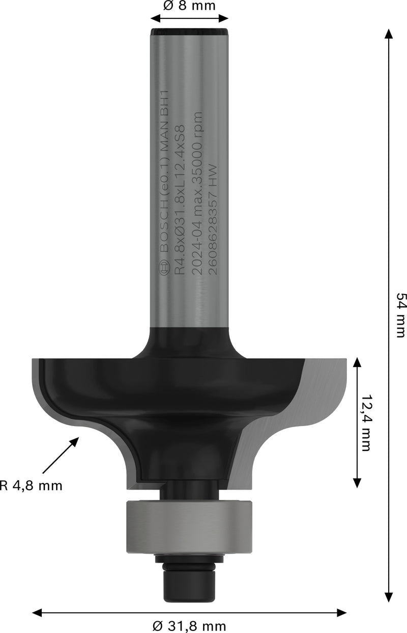 Bosch PRO router pointed fillet mill, R 4.8, 8 mm shank