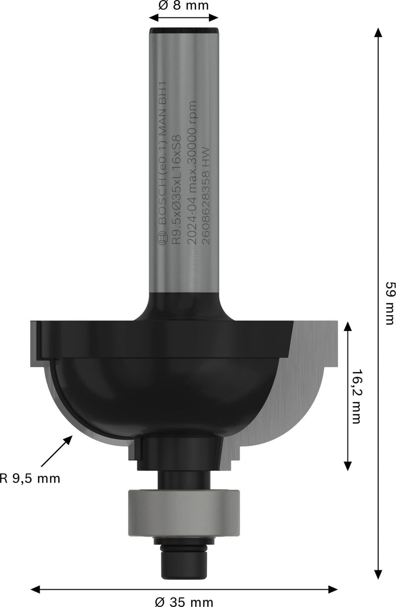 Bosch Classic groove router for PRO router, R 9.5, 8 mm shank