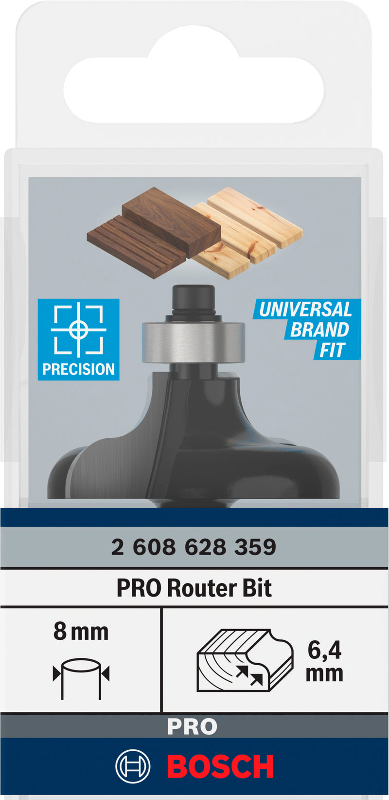 Bosch PRO router pointed fillet mill, R 6.4, 8 mm shank