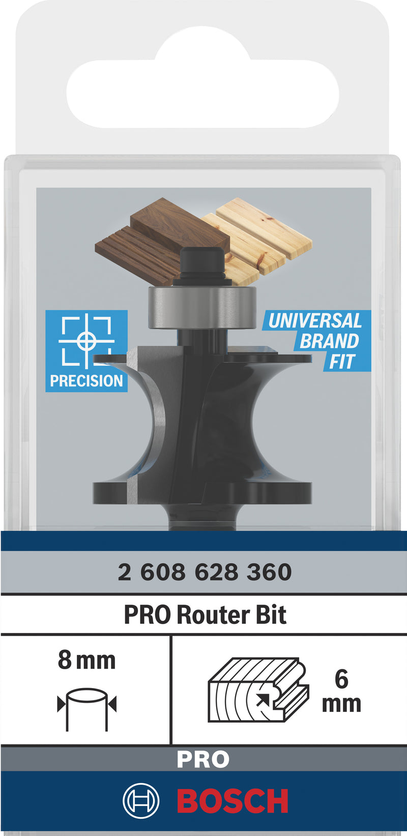 Bosch PRO Router Guide Rounding Bit, R 6, 8 mm Shank