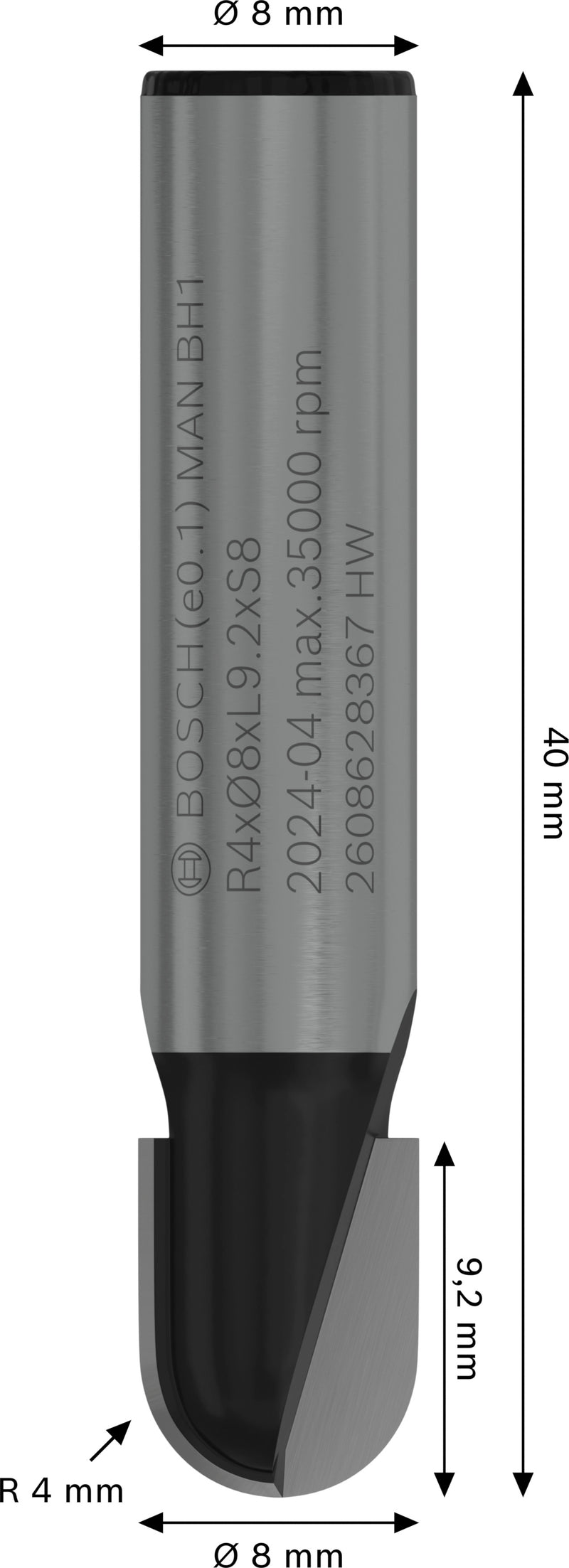 Bosch PRO router round groove router, R 4, 8 mm shank