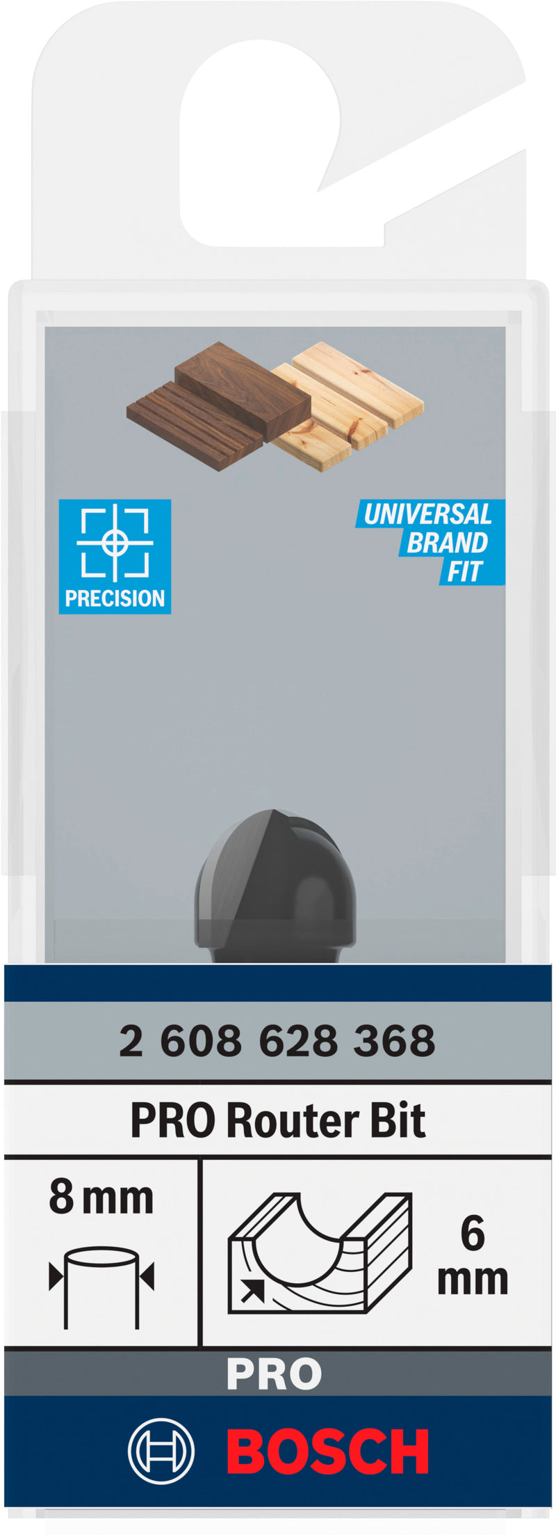 Fresa de ranhuras redondas Bosch PRO, R 6, haste de 8 mm