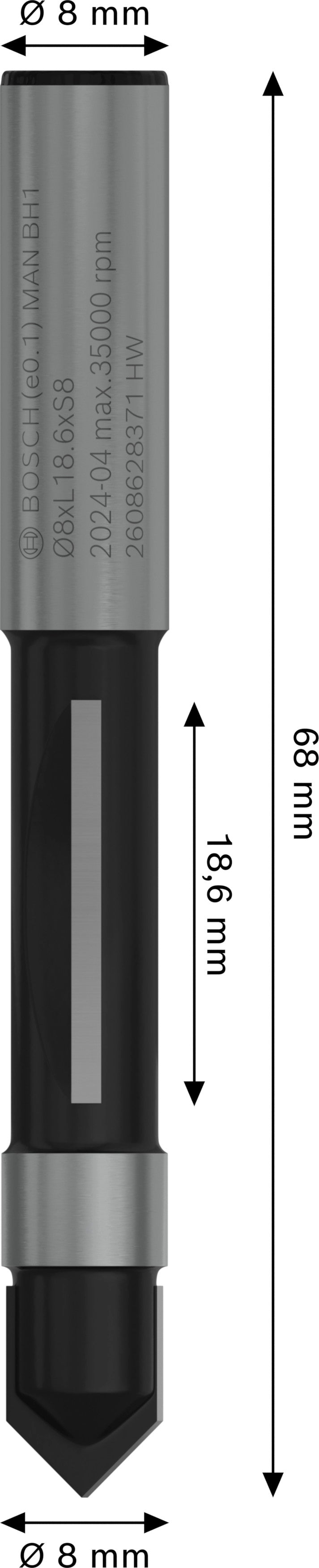 Bosch Router bit with pilot panel for PRO router, Ø 8 x L 18.6, 8 mm shank