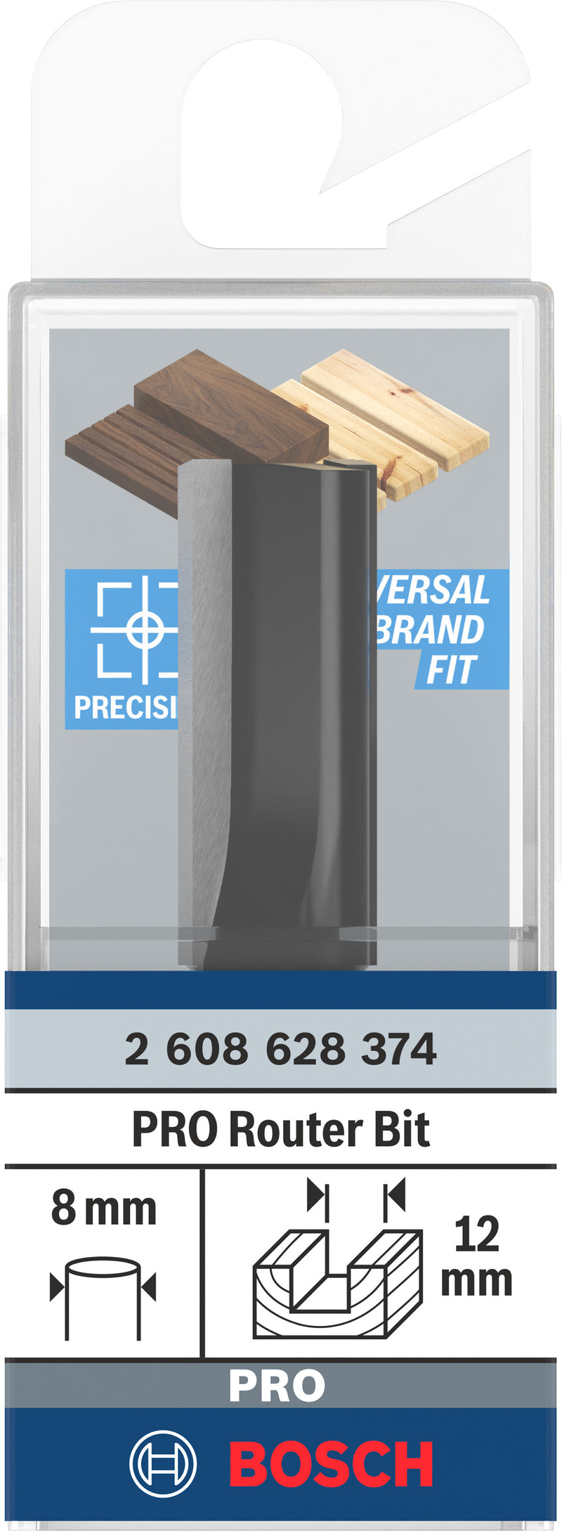 Fresa reta Bosch PRO, duas ranhuras, Ø 12 x L 31,5, haste de 8 mm