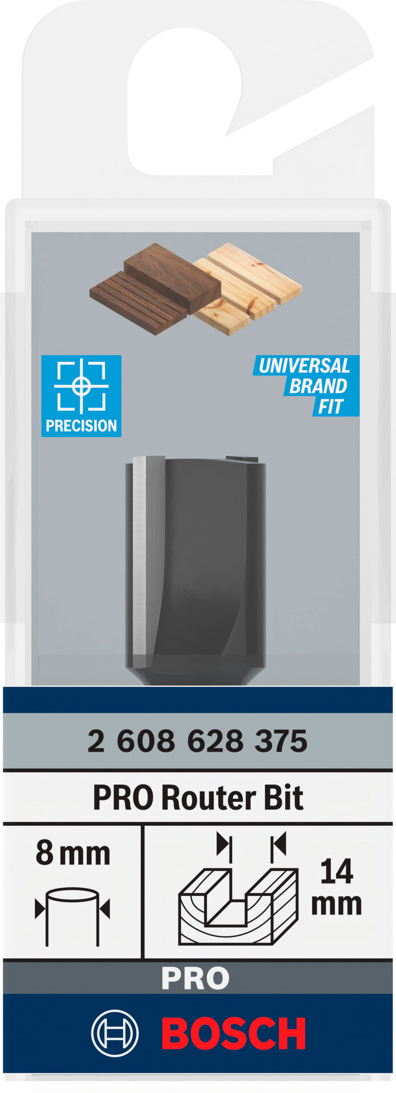 Fresa direita Bosch para fresa PRO, duas ranhuras, Ø 14 x L 19,6, haste de 8 mm