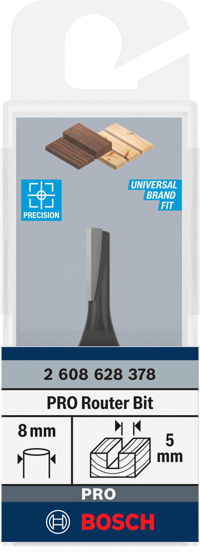 Fresa direita Bosch para fresa PRO, canal único, Ø 5 x L 12,7, haste de 8 mm