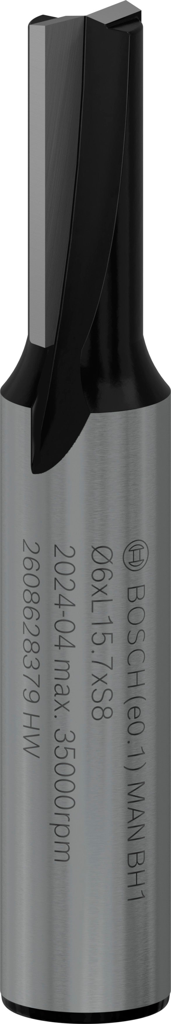 Fresa direita Bosch para fresa PRO, duas ranhuras, Ø 6 x L 15,7, haste de 8 mm